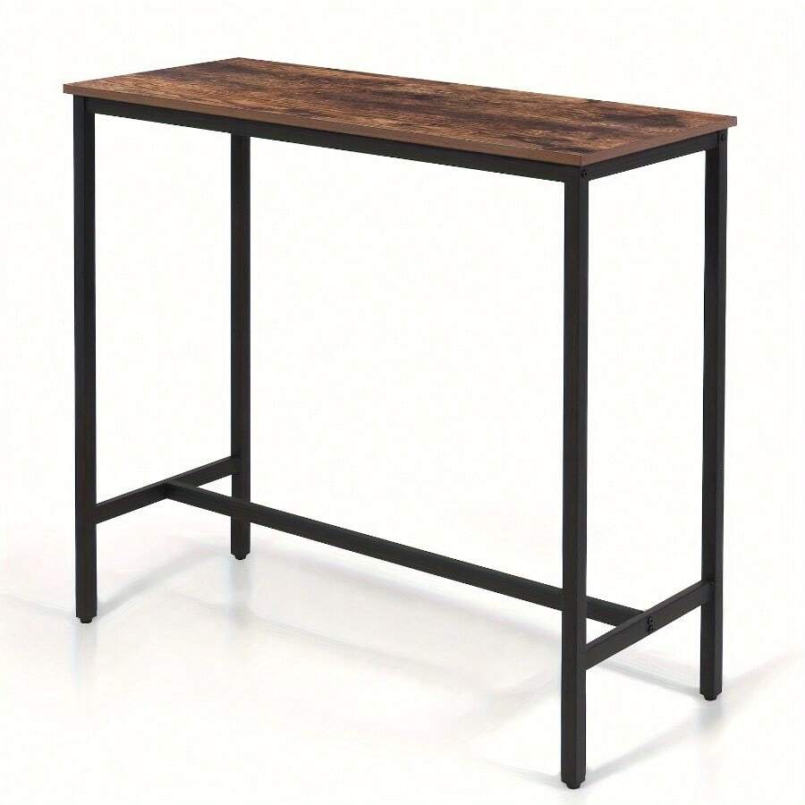 100cm Industrial-Grade Rectangular Steel Bar Counter Dining Table, Adjustable Lever & Footpads, Suitable For Breakfast, Kitchen, And Bar High-Table Dining Experience, Walnut Brown/Rustic Brown - Rustic Brown - View 1