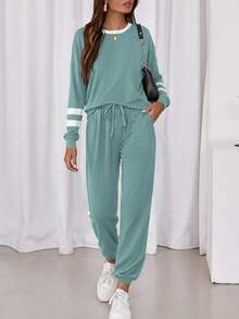 PRETTYGARDEN Women Fall 2 Piece Lounge Outfit Long Sleeve Tops High Waisted Jogger Pants Set Spring Travel Clothes Tracksuit New Years Valentine Vacation Outfit For Women - 果綠 - 查看 3