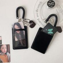 Fashion PU Leather Card Holder Double Card Slot With Lanyard Idol Photos Protective Cover Simple ID Card Holder