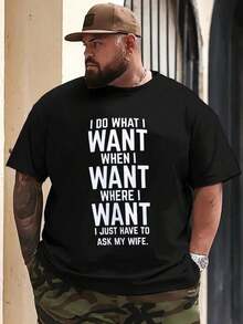 Men Plus Size Men Heavyweight Cotton T-Shirt Big Tall Funny Saying Tee I Do What I Want Bold Text Print Shirt Soft Crewneck Casual Everyday Top For Husband Gifts Statement Outfits Relaxed Fit Urban Streetwear Comfortable Material Humorous Apparel 220g Big Size L-3XL 4XL 5XL Plus Size - 黑色 - 查看 5