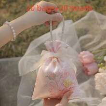 10 件婚礼回礼袋，礼品糖果盒，配珍珠和丝带，花卉设计，奢华情人节