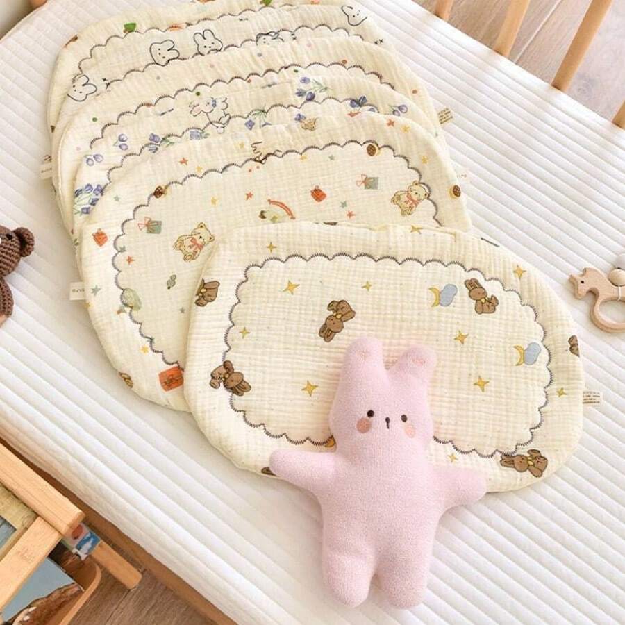 新生儿小熊棉纱云朵枕，透气吸水夏季婴儿平枕垫，防吐奶枕，适合婴幼儿