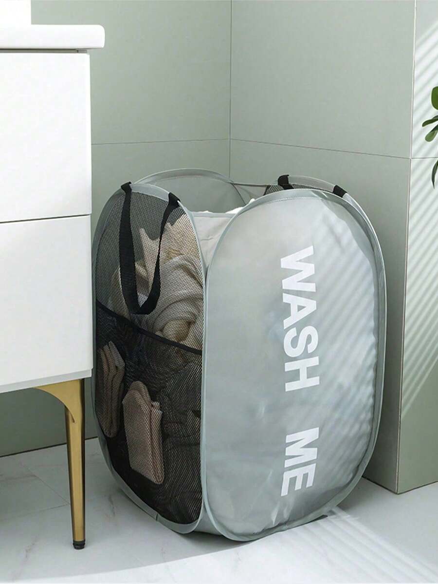Foldable Mesh Laundry Basket With Carrying Handles, Large Side Pocket For Children's Room, Student Dorm, Caravan, Cruise Ship, Gray Closet Organizer, College Dorm Essentials, Clothes Organizer, Storage Organizer, Laundry Bag, Washing Machine Bag, For Dirty And Clean Clothes, Bras, Bedroom Accessories, Closet Organization And Storage Garment Bag Waterproof Bag Storage Bags Clothes Storage Clothes Bag Packing Cubes Travel Essentials Travel Organizer - Multicolor - View 1