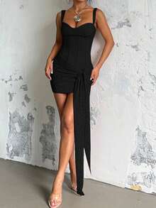 Onicee 夏季连衣裙，黑色蕾丝缎带吊带派对礼服，优雅连衣裙，适合情人节、约会、聚会、派对、旅行、度假、海滩和其他场合。 - 黑色 - 查看 4