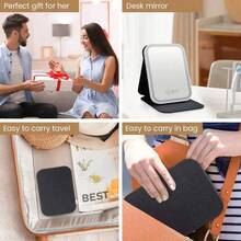 Makeup Mirror With Lights, Portable Beauty Mirror With Lights, 3 Color Illumination, Dimmable Touch Screen, Rechargeable Desktop LED Folding Makeup Mirror - 黑色 - 查看 10