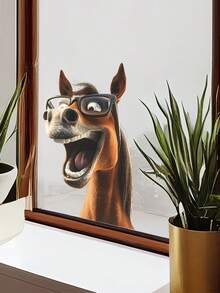 1张创意个性窗贴，PVC自粘塑料动物贴纸，彩绘奶牛和马头图案，不规则形状，适用于玻璃门窗装饰，可用于家居背景墙和美化，家居墙面装饰 - 彩色 - 查看 2