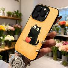 Cubierta de teléfono con diseño de gato negro y manzana roja color naranja para uso diario en floristerías y espacios elegantes Aplicable a los teléfonos de la serie Apple y Galaxy - Negro - Ver 6