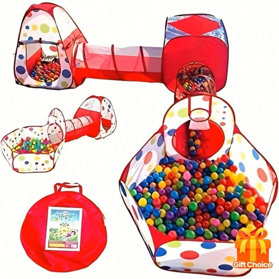 3-In-1 Youngsters' Play Tent - Indoor Foldable Game House With Steel Frame, Polyester Material - Red/Blue (!!! Balls Not Included !!!)