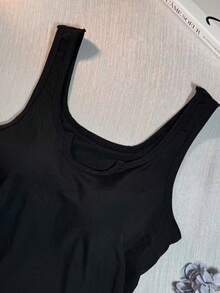 Casual Minimalist Versatile Women Sleeveless Wide Strap Tank Top, Stretchy Knit Camisole, Sexy Aesthetic Crop Top