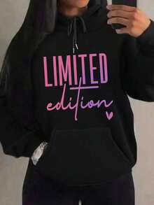 2025 Fun Portrait Animal Flower Letter Creative Pattern Print Women's Fashion Hoodie Sweatshirt, Drawstring Hooded Pullover Sweatshirt, Casual Loose  Pocket Hoodie, Fleece-Lined Autumn Winter Fashion  Women's Clothing Soft And Breathable - màu đen - Xem 11