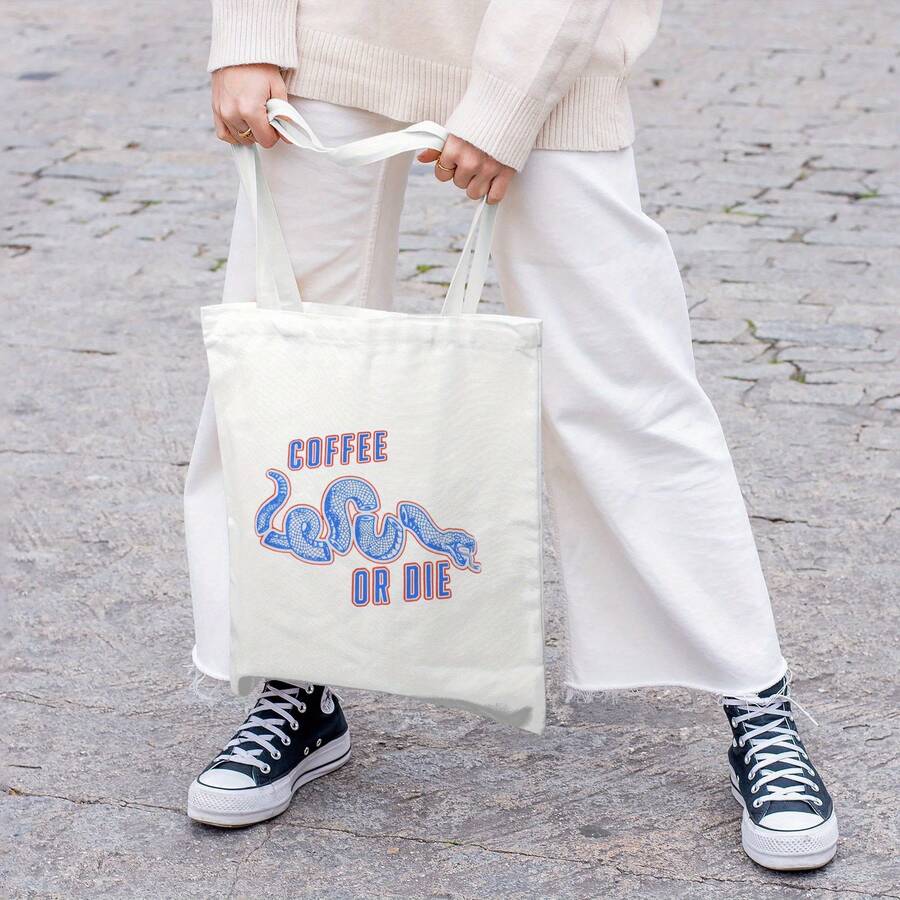 1pc Black Rifle Coffee Printed Tote Bag, Women's Casual Handbag For Work, Beach, Shopping, Machine Washable Polyester - trắng - Xem 1