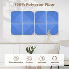 Felt Cork Board 8 Pcs 2" X 2" Wall Art Acoustic Panels Soundproof Panels For Wall 3D Double Layer Decorative Sound Absorbing Panel For Walls For Recording Studio Office Home, Leaf, Blue,31321683 - 藍色 - 查看 2