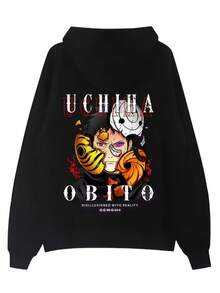 Narutos Autumn_Winter Halloween Cosplay Hoodie 2025 Classic Anime Character Uchiha Polka Print Loose And Plush Hooded Sweatshirt (3) - Black - View 1