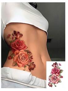 STARTTOOS Colorful Peony Flower Pattern Temporary Tattoo Stickers, Suitable For Arms, Thighs, Chest, Waist, Abdomen DIY Daily, Party, Holiday Gift And Other Occasions. Waterproof Realistic Tattoo Stickers 1pc/Pack - Multicolor - View 2