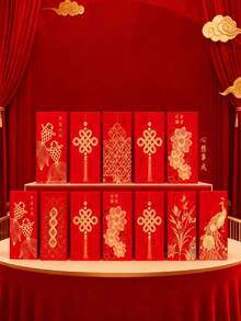 Bộ 6/18/36 phong bao lì xì đỏ Tết Nguyên Đán, họa tiết cá chép và hoa mai, thích hợp cho lễ hội năm rắn và các dịp đặc biệt khác: Tết Nguyên Đán, đám cưới, ngày lễ tình nhân, chúc phúc, trang trí Tết Nguyên Đán. - Đỏ - Xem 4