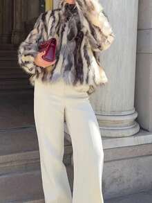 Seelio Autumn/Winter New Women's Fashion Faux Fur Effect Coat Jacket, European And American Style - Multicolor - View 9