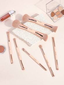MAANGE 7pcs Professional Aluminum Dual-Ended Makeup Brush Set, Including Blush Brush, Foundation Brush, Setting Brush, Concealer Brush, Contour Brush And Powder Brush, Super Soft Bristles, Portable Makeup Brush Set, Travel Makeup Brush Set, Gift For Women/Girls, Makeup Brush Set, Makeup Brush Set, Makeup Brush Set, Complete Makeup Brushes, Makeup Brush Set, Complete Makeup Tools, Makeup Brush Set, Makeup Brush Gift Set - Dusty Pink - View 3