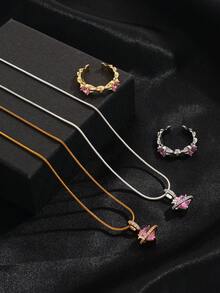 Elegant Pink Heart Pendant Necklace, Open Ring, Suitable For Women's Daily Wear, Parties, Music Festivals, Holiday Gift For Friends - Pink Heart Pendant Necklace - View 2