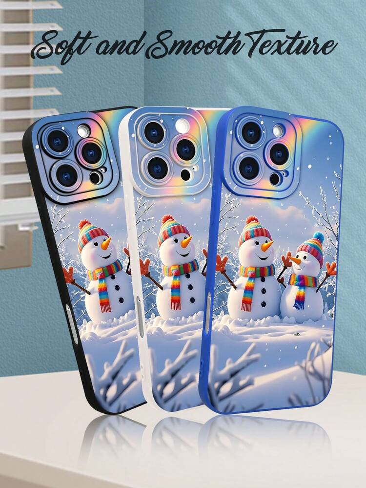 1 pieza Funda de teléfono con diseño de muñecos de nieve con bufandas arcoíris bajo un cielo nevado y un arcoíris en el fondo, estilo invernal festivo ideal para la temporada navideña y días fríos, protección elevada para lente con diseño de ojo, resistente a golpes, compatible con iPhone17 ProMax/16/15/14/13/12/11/Plus/Pro/ProMax, compatible con Galaxy A34/A35/A54/A55, Galaxy S20/S21/S22/S23/S24/S25 Ultra/Plus, compatible con Galaxy/Redmi/Honor/OPPO/ViVo - Blanco - Añade 7