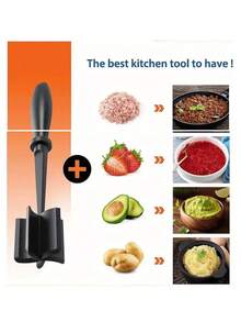 1pc Multifunction Meat Masher,Meat Cutter, Bibimbap, Stirring, Grinding, Mashing Meat Patties, Hash Browns, Easy Clean Kitchen Tool  Manual Meat Chopper Meat Chopper Tool  Meat Chopper Steel  Meat Chopper With Blad Grinder Meat  Christmas Ready Home Cleaning Kitchen Cleaning Cooking Utensils  Cocina Kitchen Essentials Kitchen Gadgets Kitchen Decor Kitchen Accessories - 黑色 - 查看 8