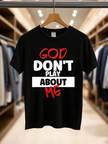 1 pieza de camiseta estampada para hombre - "God Don't Play About Me", camiseta casual de cuello redondo y manga corta para ropa urbana, ajuste cómodo para todas las estaciones.  
 -Black18 - Blanco - Ver 9