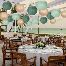 15pcs Paper Lanterns Decorative, Round Hanging Paper Lanterns Decorations For Rustic Party Bridal Shower Wedding Sage Green Birthday Party Supplies Gold/Ivory/Sage Green