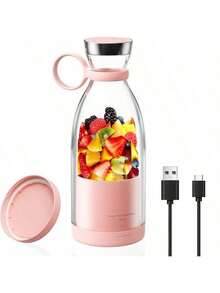 Portable Blender,Fashion Portable Blender For Shakes And Smoothies 11.8 Oz,USB Fast Charging Mini Mixer Bottle,Take It For Traveling, Outdoor, Gym, Office, Cars, Gift - Pink - View 2