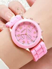 10pcs Minimalist Casual Women's Quartz Watches, A Colorful Dopamine-Inspired Watch Set For Women, Featuring Black/White/Pink/Red/Blue And Other Colored Straps Paired With Matching Dials, Perfectly Showcasing A Sweet And Cool Dopamine-Style Vibrant Feel. - Multicolor - View 5