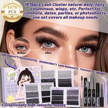 DIY Lash Extension Kit 1676Pcs D Curl Individual Spike Manga Lash Clusters Kit With Bottom Lashes, Lash Bond And Seal, Remover Tweezers Brush - màu đen - Xem 2