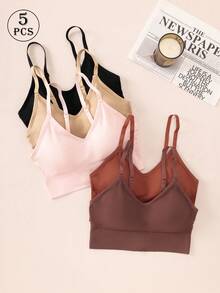 5pcs Women's Underwear Set: High Support V-Neck Seamless Sports Bra - Soft, Comfortable, Breathable, Skin-Friendly