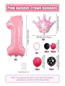 28个/套黑色和粉色32英寸数字气球套装，包含0-9数字、粉色皇冠铝箔气球、玫红色和黑色波点乳胶气球，适用于生日派对、粉色主题派对、周年纪念、粉色米老鼠主题派对、婚礼、公主生日派对装饰。 - 彩色 - 查看 3