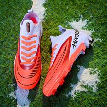 1双成人学生高帮户外足球鞋，专业运动鞋，适合团队比赛，大码防滑AG/FG鞋钉，适用于天然草和软地，皮革足球训练鞋，系带设计，轻便高性能防滑设计，顶级足球鞋 - 紫色 - 查看 8