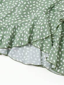 Mommy And Me Green Polka Dot Dresses Puff Sleeve Wrap Dress For Mom, Girl, And Baby, Ruffle Hem Family Matching Outfit - 綠色 - 查看 2