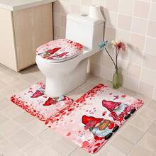 1pc/4pcs Romantic Valentine's Day Themed Shower Curtain Set, Includes Gnome, Heart, "Happy Valentine's Day", Plaid Background, "LOVE" Text Design Shower Curtain, Bath Mat, Toilet Seat Cover, 12 Hooks, Machine Washable, Artistic Design, Suitable For All Seasons, Valentine's Day Shower Curtain, Bathroom Decor - Multicolor - View 9