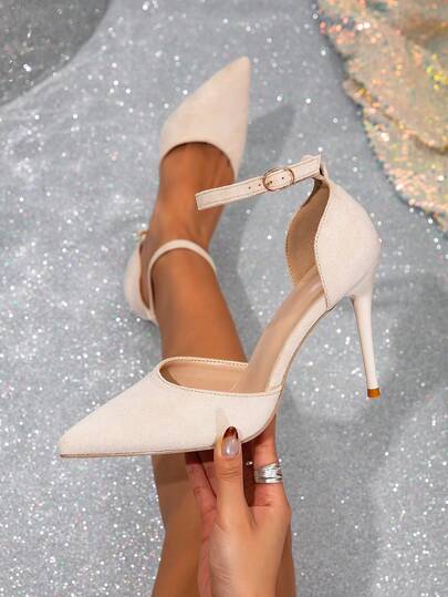 Women's New Apricot Pointed Toe Hollow Out Stiletto Heels Sandals, Strap Elegant Party & Work High Heels, Suitable For Christmas & New Year's Eve