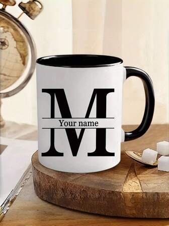 1pc, 11oz Personalized Custom Letter Name Coffee Mug - Designed Customized Cup, Ceramic Mug, Novelty Teacup, White Tea Cup, Summer/Winter Drinkware, Birthday Gift, Housewarming Gift, Holiday Gift, Anti-Mold, Reusable, Elegant, Cute, Modern, Minimalist Customized, Personalized, Unique, Ideal Gift For Him/Her, Anniversary, Valentine's Day, Mother's Day, Birthday, Youth Day, Home Decor, Add Holiday Vibe To Your Home, Autumn Home Refresh