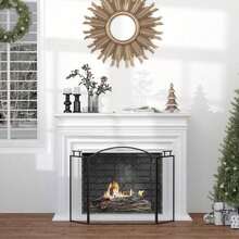 HOMCOM Fireplace Protection Screen, Spark Guard, Three Pieces, 128 X 76.5, Foldable With Iron Mesh For A Fireplace On Site