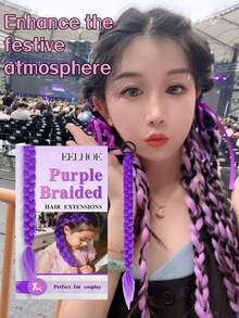 EELHOE 1pc Purple Braided Hair Extension, Natural & Convenient For Daily & Festival Styling - Multicolor - View 2
