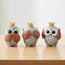 3 Pcs Creative Mini Owl Ornament Adorable Animal Resin Statues for Home Party Room Tabletop Decor - Amarillo - Ver 4