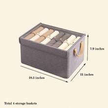 Clothes Storage, 6Pc Storage Baskets, Fabric Closet Organizer With Lid, Drawer Organizer Clothes With Stand Clothing, Toys, Books - Grey - View 6