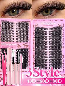 640片/60片D型卷翘簇状假睫毛大容量套装，附赠新手友好型假睫毛教程，浓密蓬松DIY分段式假睫毛，含粘合剂和封口剂，配备镊子、刷子，可放大双眼，轻盈可重复使用，大容量单根假睫毛套装，柔软自然的混合睫毛，打造3D立体眼妆，居家DIY，便携旅行，方便日常通勤、晚宴、婚礼新娘妆容等场合使用。 - 彩色 - 查看 14