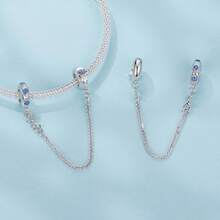 WOSTU 1件925纯银可爱雪花蝴蝶邪眼心形硅胶安全链，适用于女士手链DIY时尚饰品礼品