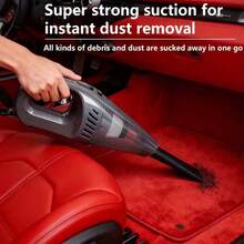 Aspiradora portátil mini para coches de mano: fácil de usar y potente, ideal para limpiar coches particulares, limpieza doméstica, así como pelaje de mascotas y desechos. Aspiradora portátil de 12V, aspiradora para coches potente con 8000PA, bajo ruido, incluye cinco accesorios. Aspiradora inalámbrica portátil para coches, solución de limpieza rápida, diseño anti-pelaje, compacta y pequeña, mango ergonómico, construcción duradera, rendimiento fiable, aspiración fuerte, esencial para viajes, exclusiva para propietarios de coches. - Negro - Ver 6
