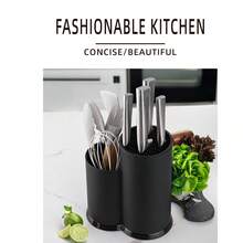 Plastic Knife Holder - Multi-Function Kitchen Utensil & Knife Storage Rack - Black - View 1