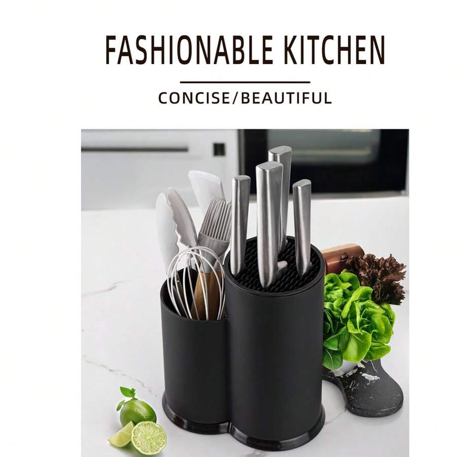Plastic Knife Holder - Multi-Function Kitchen Utensil & Knife Storage Rack - Black - View 1
