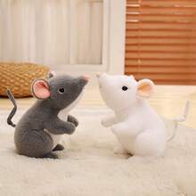 1pc Adorable Plush Realistic Mouse Stuffed Animal Doll, Soft Fluffy Cute Big Ear Mouse Doll, Funny Pet Doll, Cat Doll, Children's Birthday Gift - Multicolor - View 2