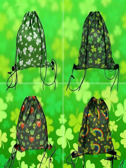 4 Types Of Shopping Bags - Green Celebration Gear, St. Patrick's Day Shamrock Tote, Themed Party Fashion Shipping Bag