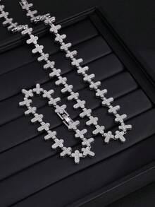 2pcs Fashionable & Versatile Fully Rhinestone Clover Necklace & Bracelet Jewelry Set, Suitable For Men And Women Everyday Wear - Bracelet Set - View 1