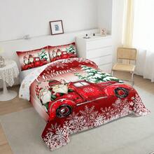 Castle Fairy Christmas Truck  Comforter Set Queen/King Size Santa Pine Snowflake Bedding Set   Adults Bedroom/Xmas Decor New Year Holiday Retro  Comforter Red Romantic Bedding Set 3pcs 2 Pillowcases - 紅色白色綠色 - 查看 6