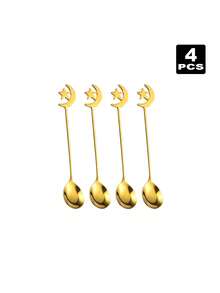 2/4/6/8pcs Stainless Steel Coffee Spoons, Moon & Star Shaped Dessert Spoons, Suitable For Afternoon Tea, Ramadan Gift - Gold - View 7